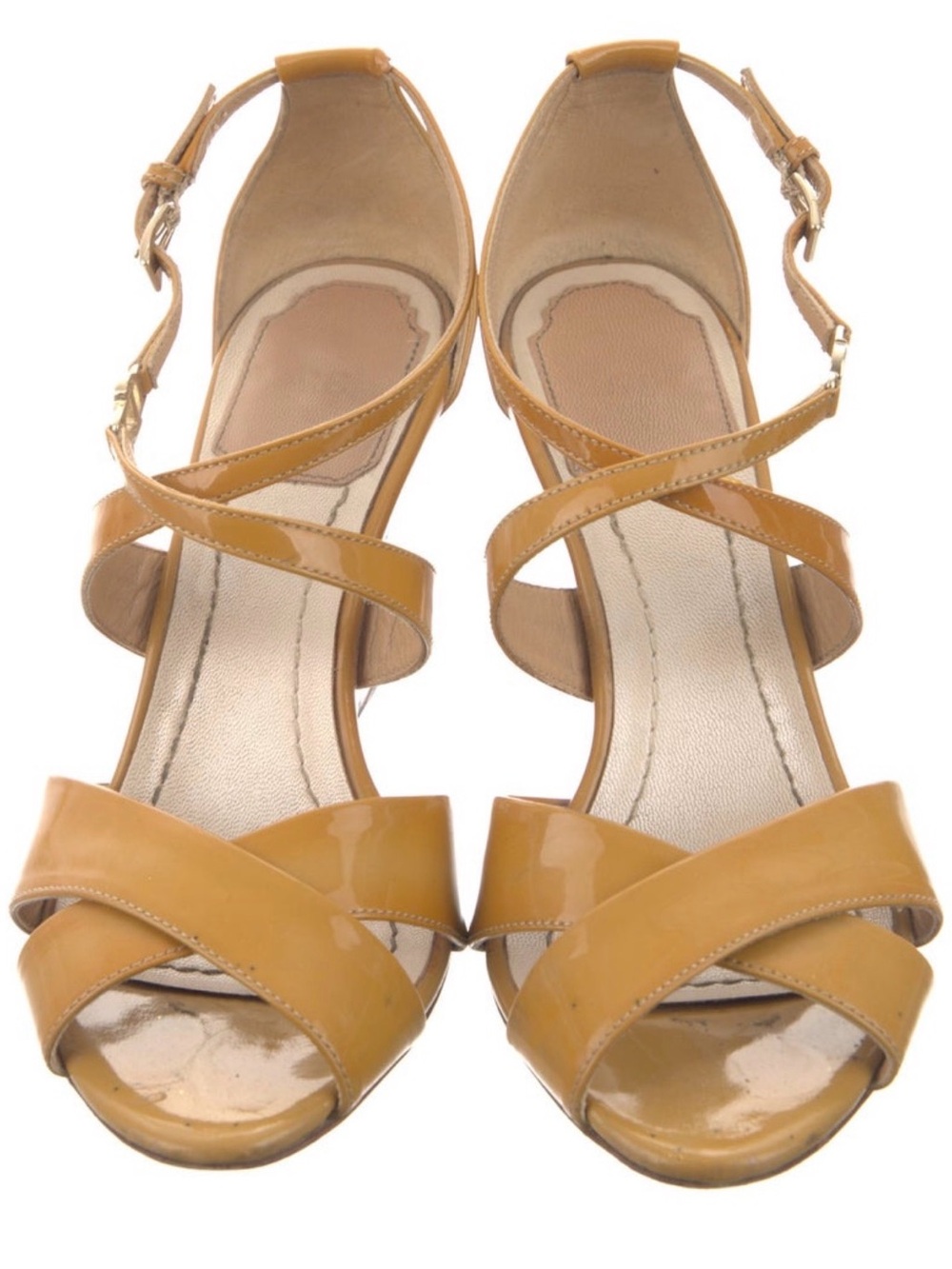 Dior Patent Leather Crisscross Wedge Sandals in Mustard Yellow